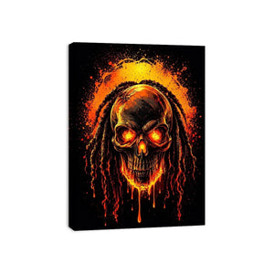 Flaming skull graffiti canvas art for dramatic gaming room or man cave decor.