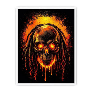 Flaming skull graffiti canvas art for dramatic gaming room or man cave decor.