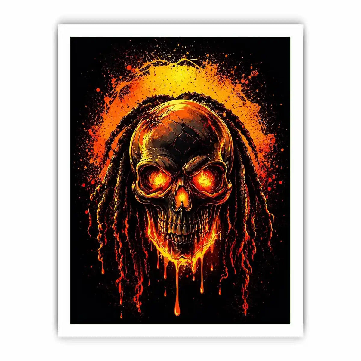 Flaming skull graffiti canvas art for dramatic gaming room or man cave decor.