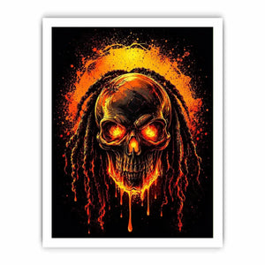 Flaming skull graffiti canvas art for dramatic gaming room or man cave decor.