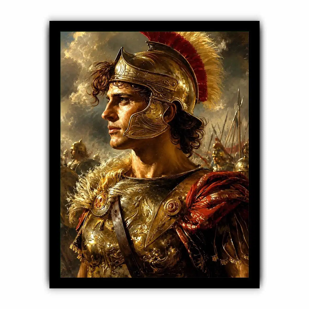 Ancient warrior portrait canvas art for luxury office and library decor.