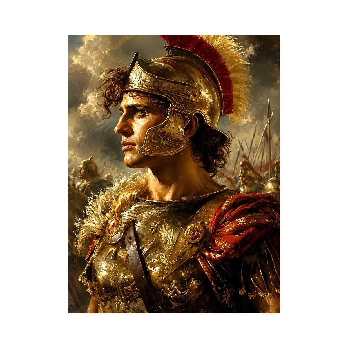 Ancient warrior portrait canvas art for luxury office and library decor.