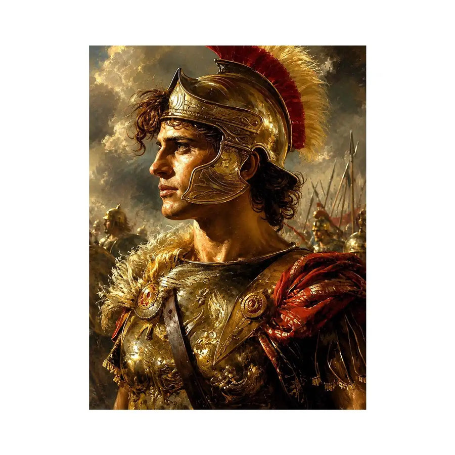Ancient warrior portrait canvas art for luxury office and library decor.