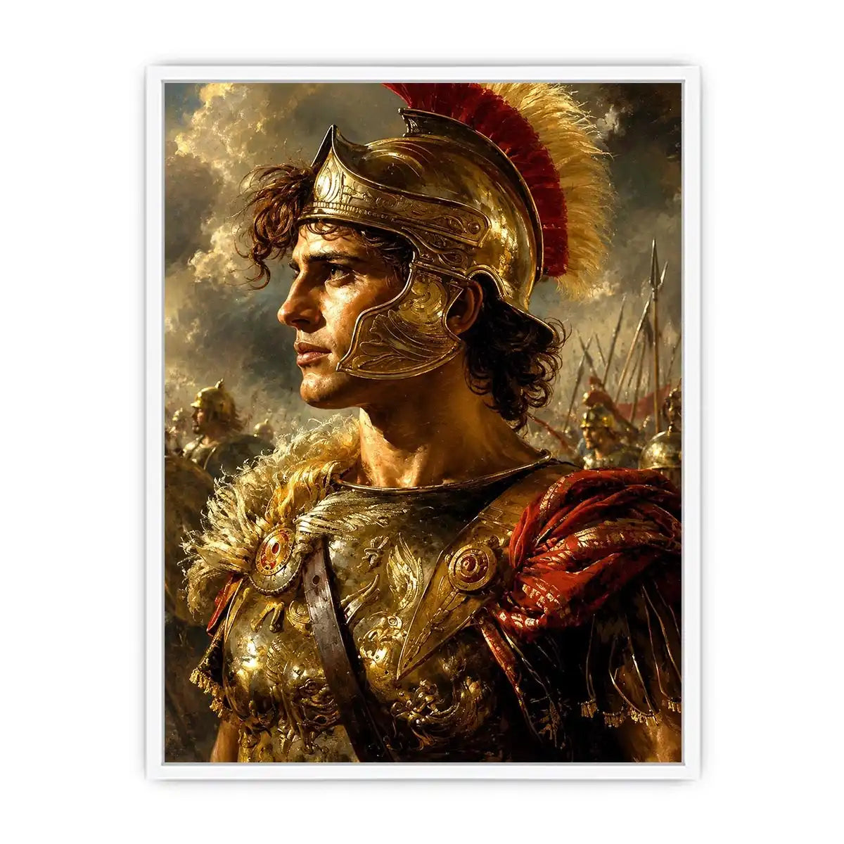 Ancient warrior portrait canvas art for luxury office and library decor.