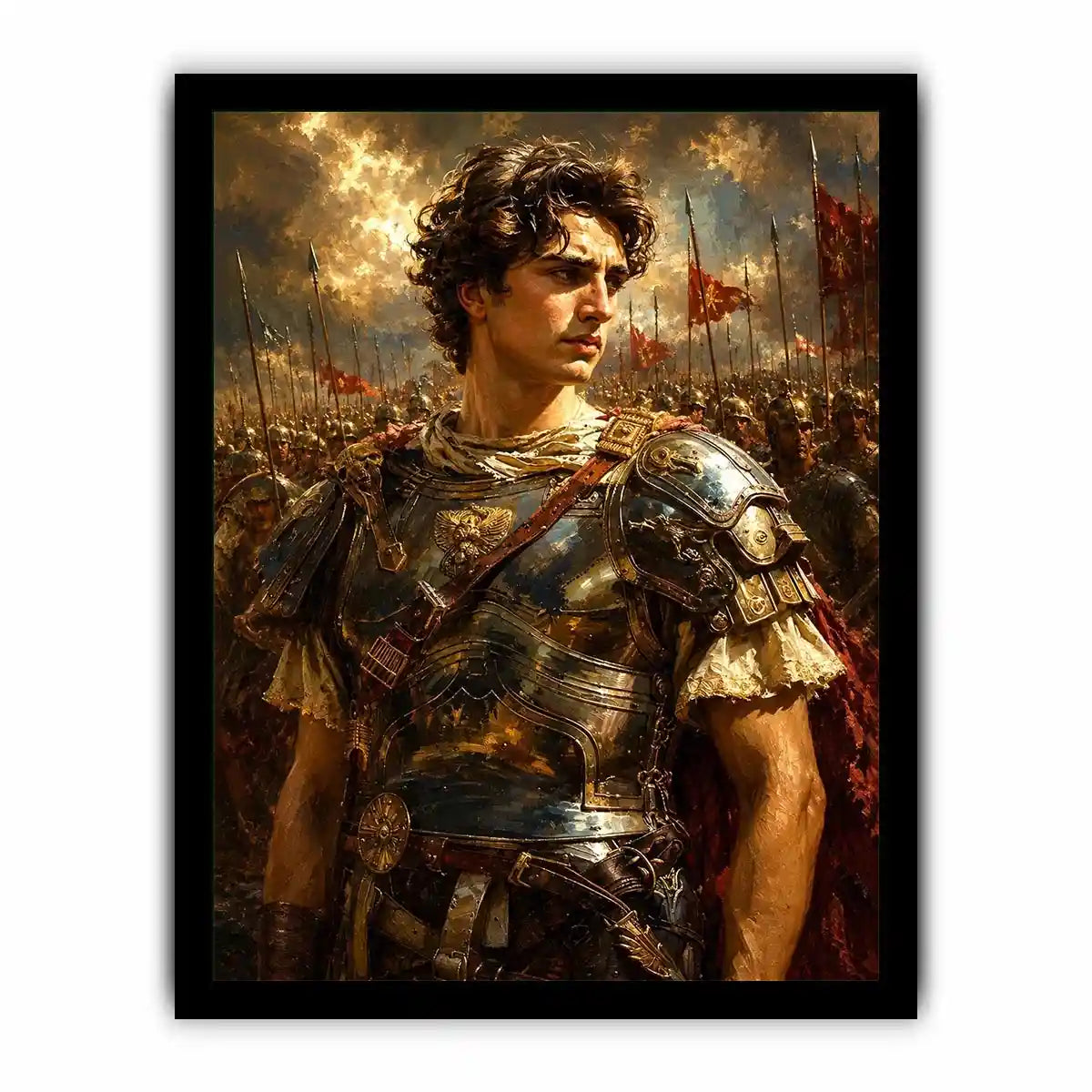 Ancient warrior battlefield canvas art for luxury office and living room decor.