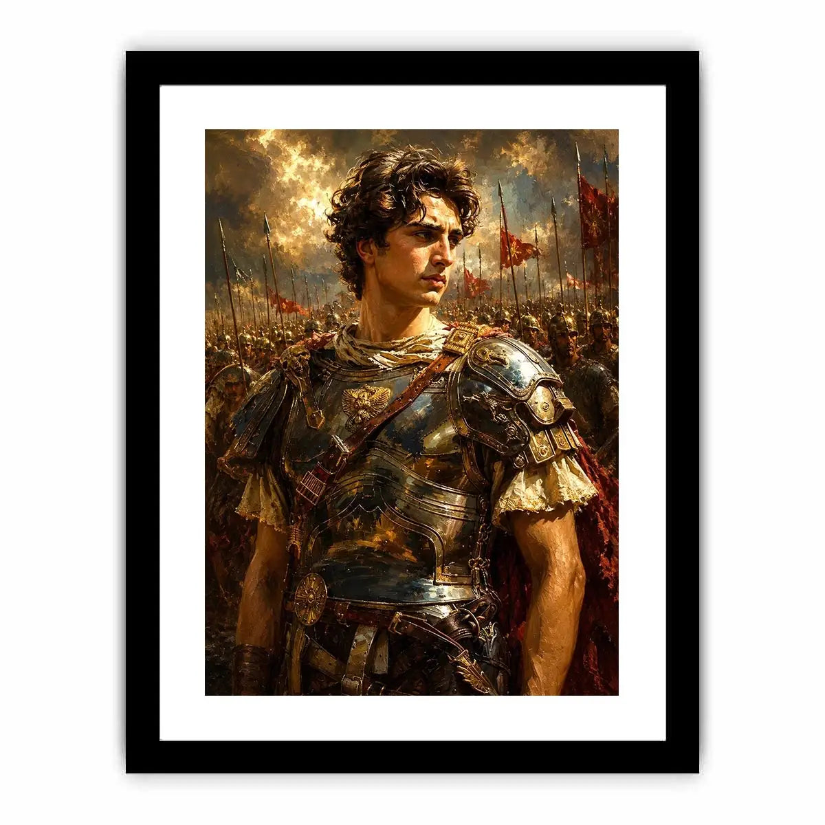Ancient warrior battlefield canvas art for luxury office and living room decor.