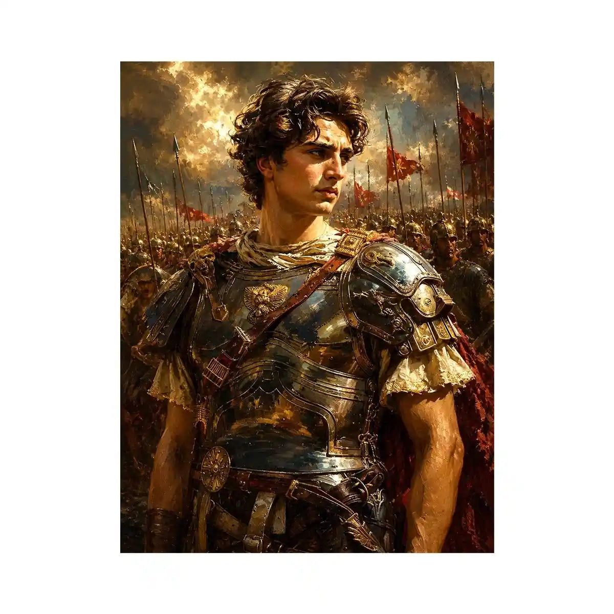 Ancient warrior battlefield canvas art for luxury office and living room decor.