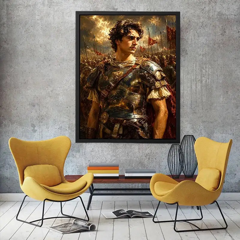 Ancient warrior battlefield canvas art for luxury office and living room decor.