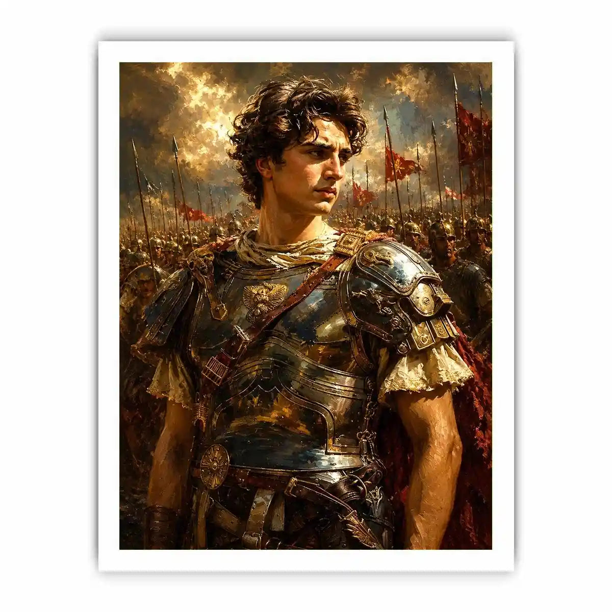 Ancient warrior battlefield canvas art for luxury office and living room decor.