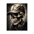 Skull portrait with cap in dark gothic illustration style for mancave decor.