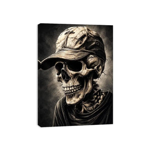 Skull portrait with cap in dark gothic illustration style for mancave decor.