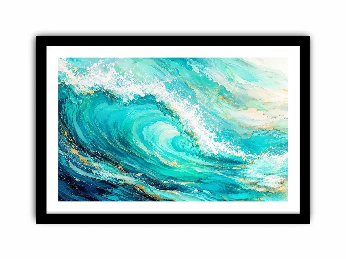 Turquoise crashing ocean waves in coastal aerial photography style for beach house decor.