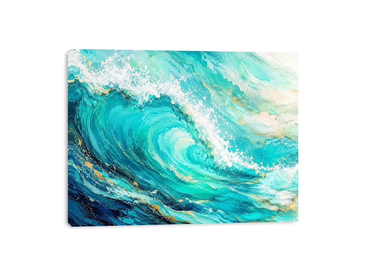 Turquoise crashing ocean waves in coastal aerial photography style for beach house decor.