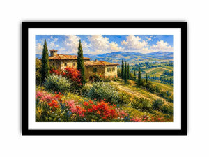 Italian countryside villa landscape in impressionist countryside painting style for dining room decor.