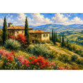 Italian countryside villa landscape in impressionist countryside painting style for dining room decor.
