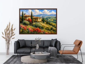 Italian countryside villa landscape in impressionist countryside painting style for dining room decor.