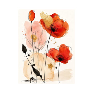 Abstract watercolor poppy floral artwork for stylish living room wall decor.