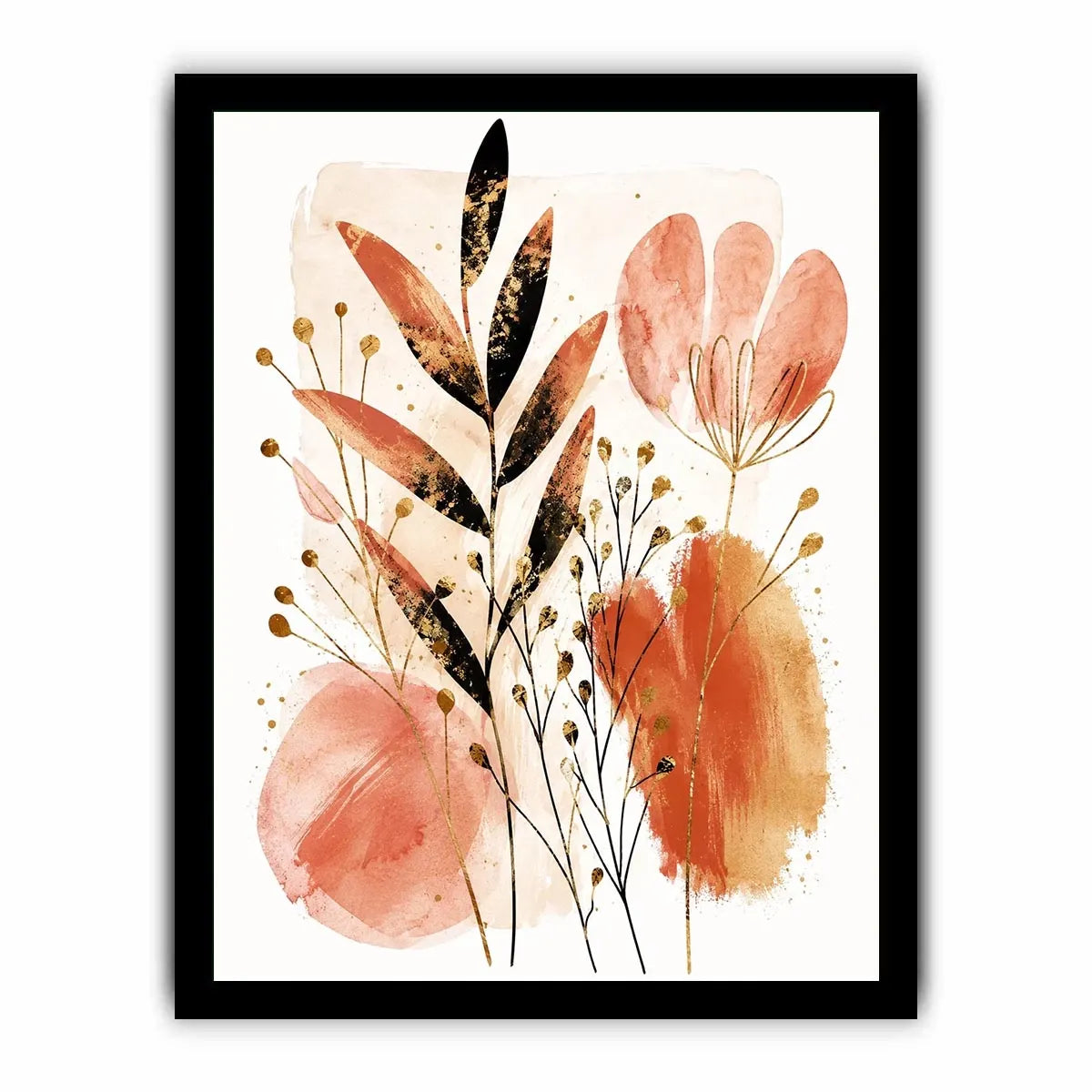 Modern botanical watercolor abstract leaves for stylish living room wall decor.