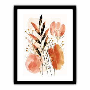 Modern botanical watercolor abstract leaves for stylish living room wall decor.