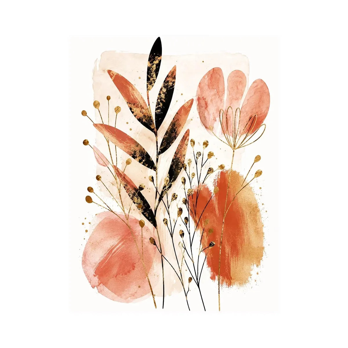Modern botanical watercolor abstract leaves for stylish living room wall decor.
