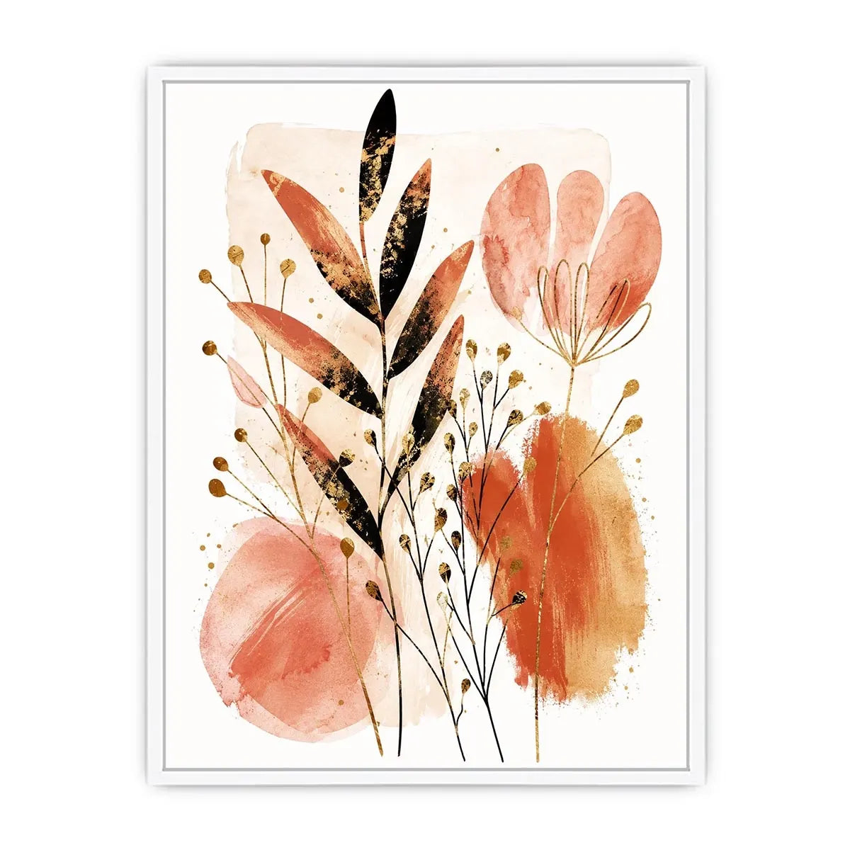 Modern botanical watercolor abstract leaves for stylish living room wall decor.