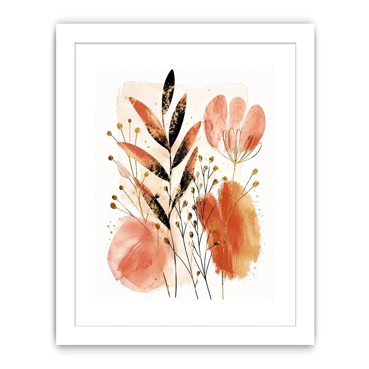 Modern botanical watercolor abstract leaves for stylish living room wall decor.