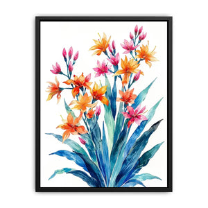 Vibrant tropical watercolor floral bouquet for stylish living room wall decor.