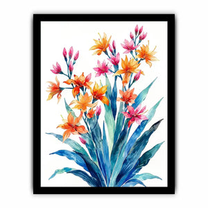 Vibrant tropical watercolor floral bouquet for stylish living room wall decor.