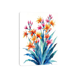 Vibrant tropical watercolor floral bouquet for stylish living room wall decor.