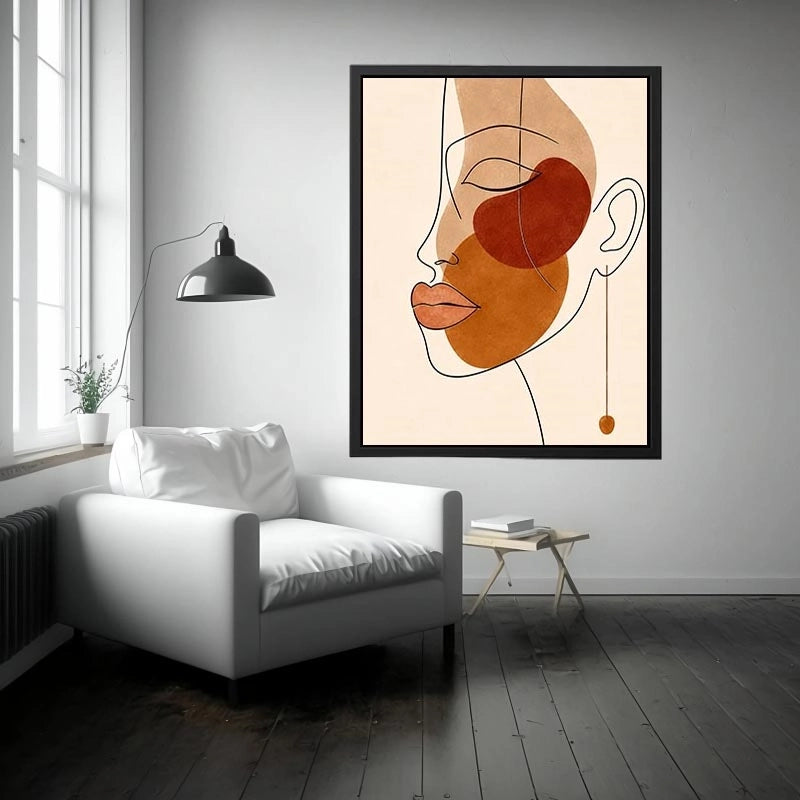Minimal line art woman portrait for stylish living room wall decor.