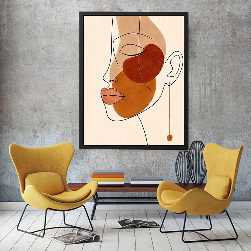 Minimal line art woman portrait for stylish living room wall decor.