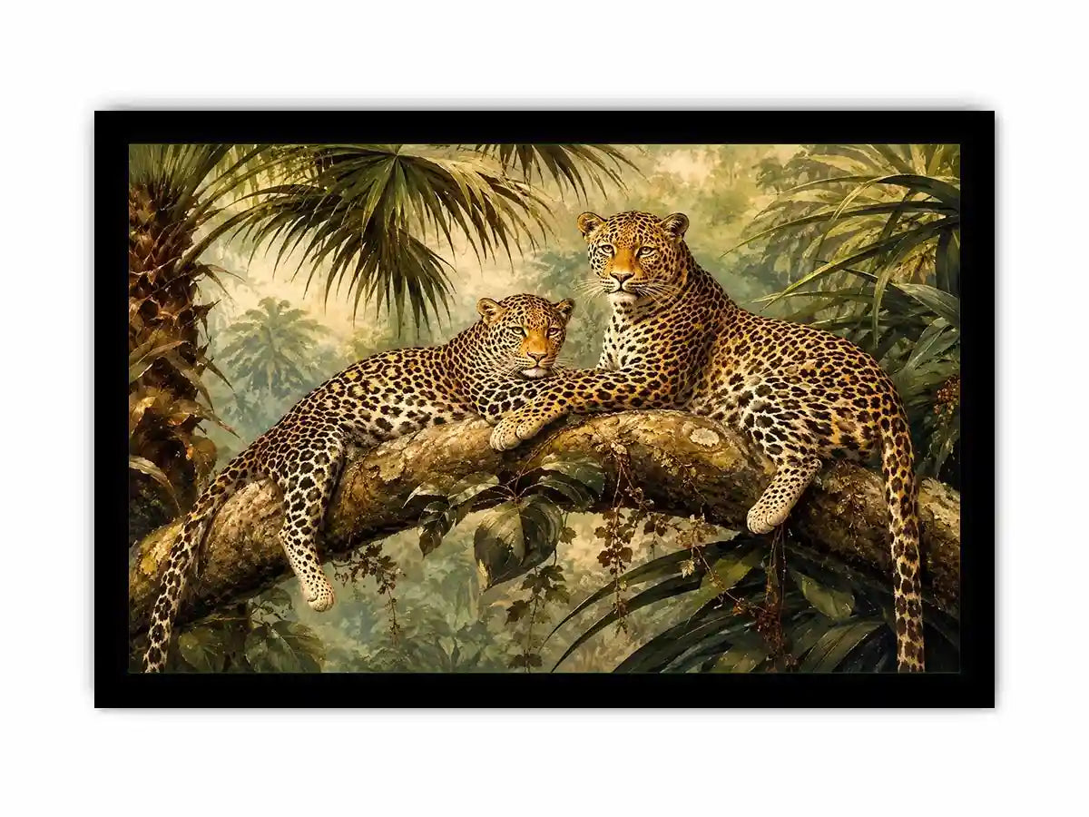 Luxury leopard jungle painting for stylish living room wall decor.
