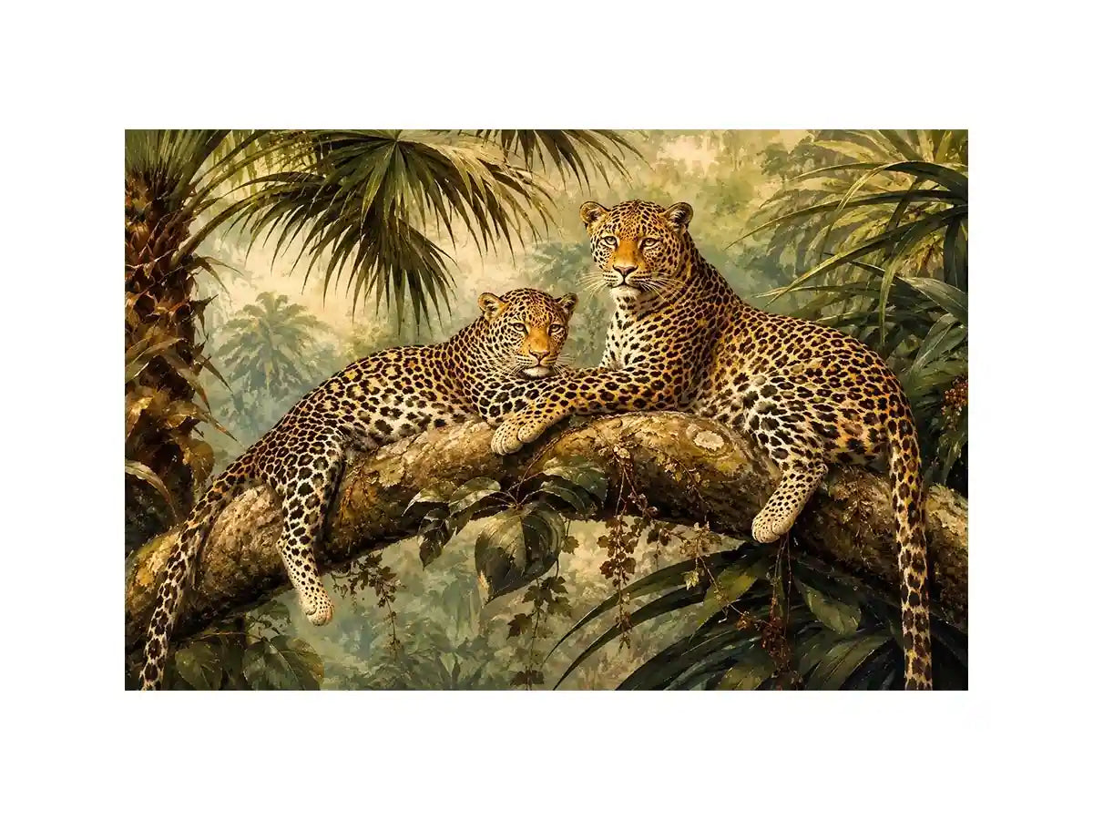 Luxury leopard jungle painting for stylish living room wall decor.