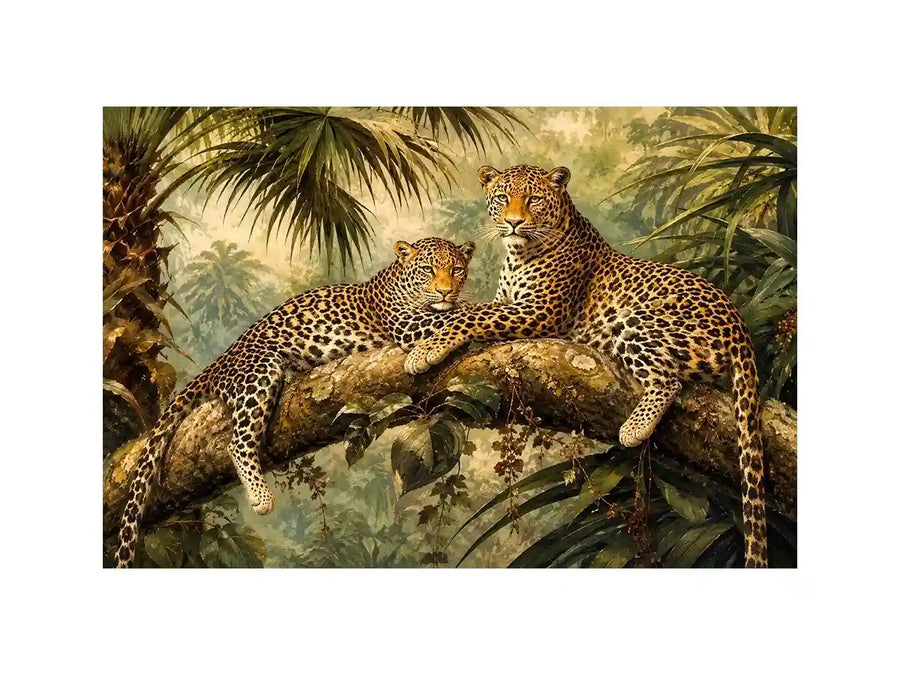Luxury leopard jungle painting for stylish living room wall decor.