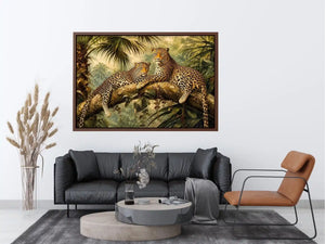 Luxury leopard jungle painting for stylish living room wall decor.