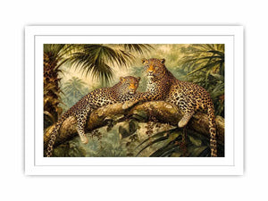 Luxury leopard jungle painting for stylish living room wall decor.