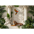Tiger in luxurious tropical marble palace for stylish living room wall decor.