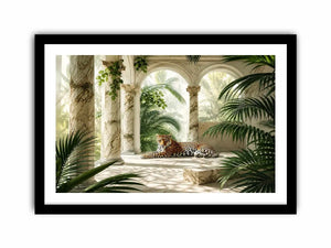 Leopard in tropical marble pavilion for stylish living room wall decor.