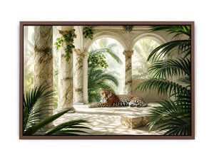 Leopard in tropical marble pavilion for stylish living room wall decor.