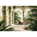 Leopard in tropical marble pavilion for stylish living room wall decor.