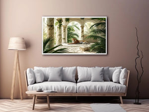 Leopard in tropical marble pavilion for stylish living room wall decor.