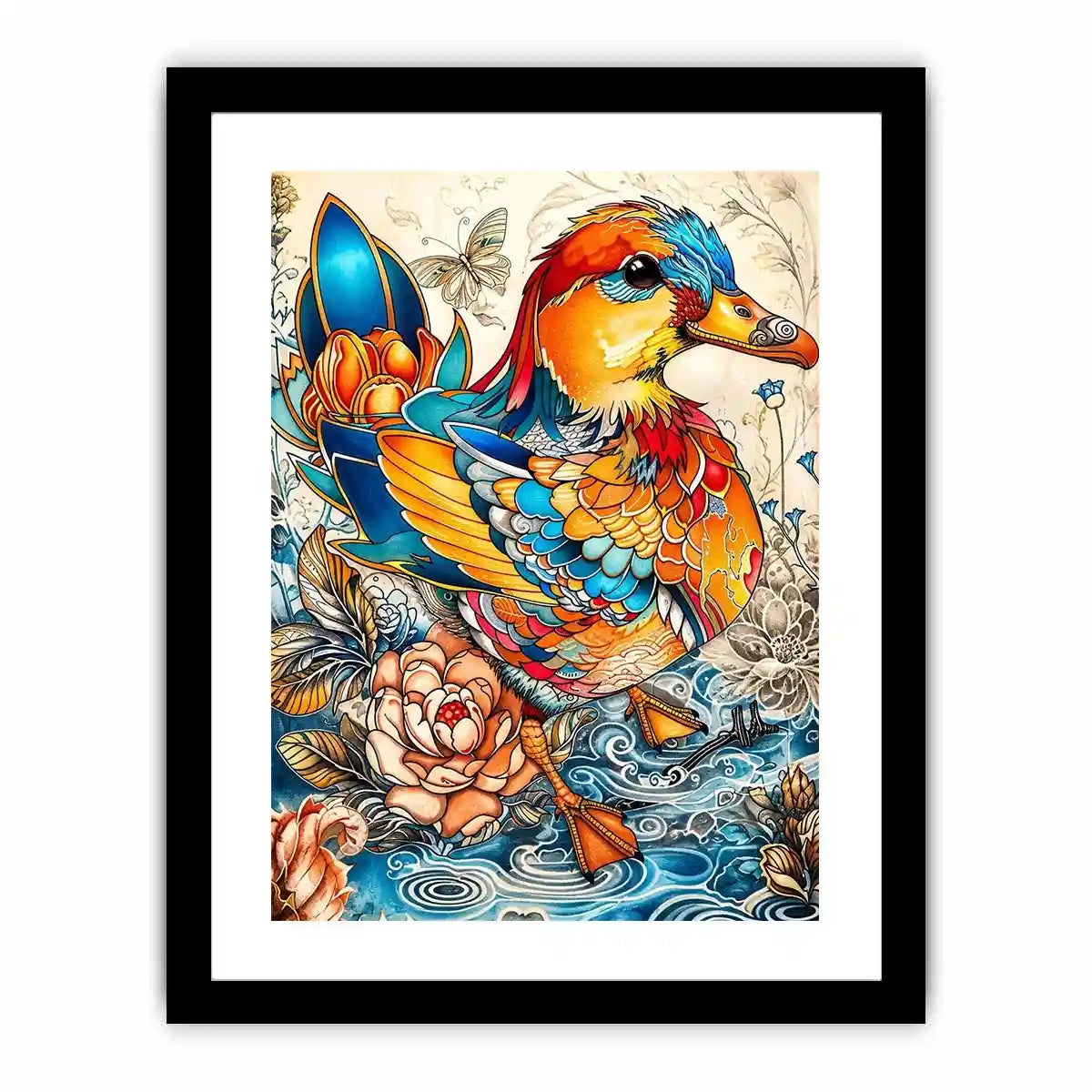 Colorful decorative duck illustration with floral patterns and intricate artistic details