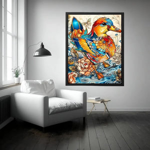 Colorful decorative duck illustration with floral patterns and intricate artistic details