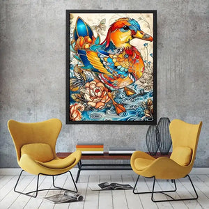 Colorful decorative duck illustration with floral patterns and intricate artistic details