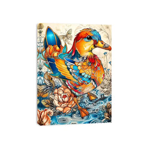 Colorful decorative duck illustration with floral patterns and intricate artistic details