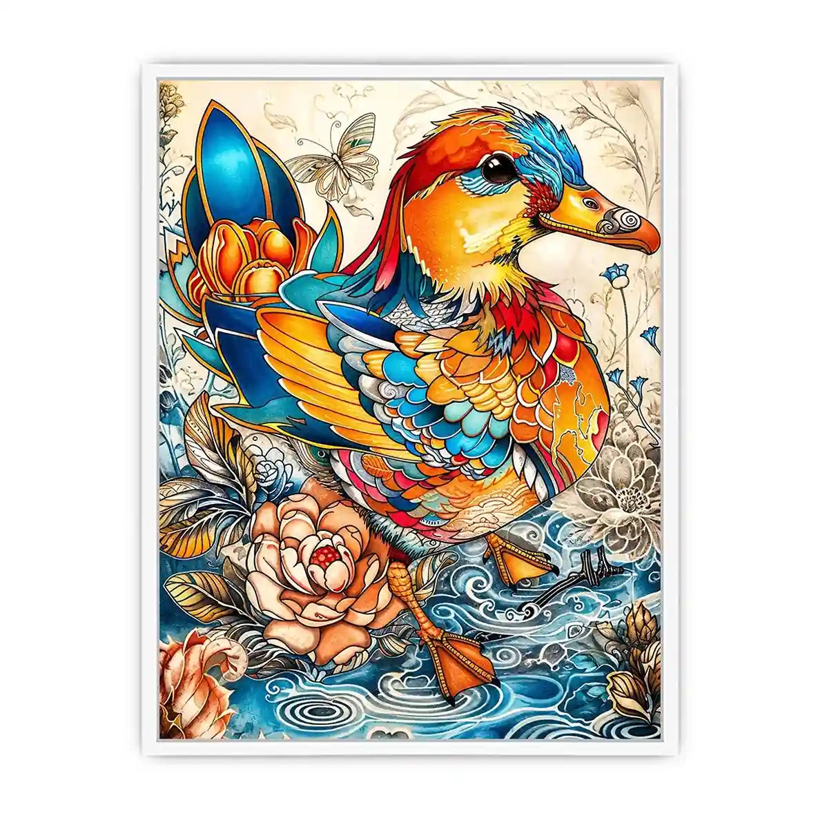 Colorful decorative duck illustration with floral patterns and intricate artistic details