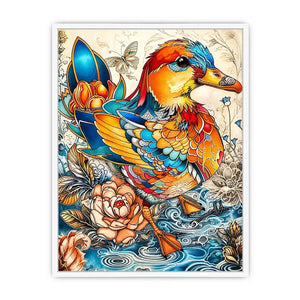 Colorful decorative duck illustration with floral patterns and intricate artistic details