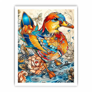 Colorful decorative duck illustration with floral patterns and intricate artistic details