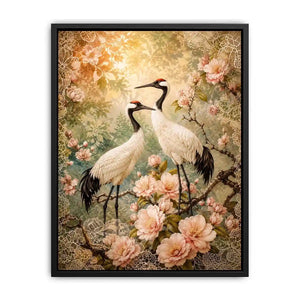 Elegant cranes with cherry blossoms for stylish living room wall decor.