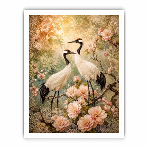 Elegant cranes with cherry blossoms for stylish living room wall decor.